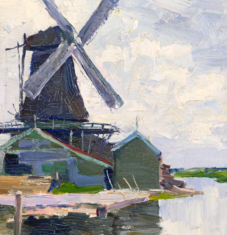 Georges BUYSSE 1864-1916 Mill in Belgium, painting, 1888 Impressionism Art Nouveau landscape