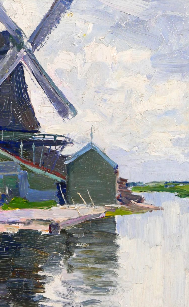 Georges BUYSSE 1864-1916 Mill in Belgium, painting, 1888 Impressionism Art Nouveau landscape