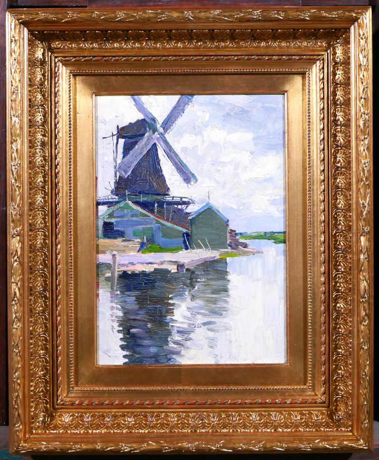Georges BUYSSE 1864-1916 Mill in Belgium, painting, 1888 Impressionism Art Nouveau landscape