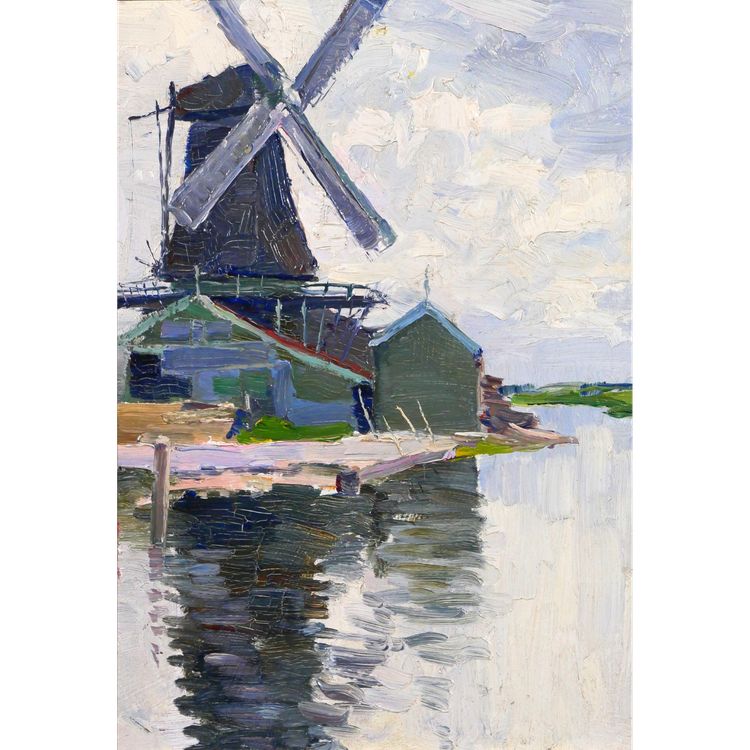Georges BUYSSE 1864-1916 Mill in Belgium, painting, 1888 Impressionism Art Nouveau landscape