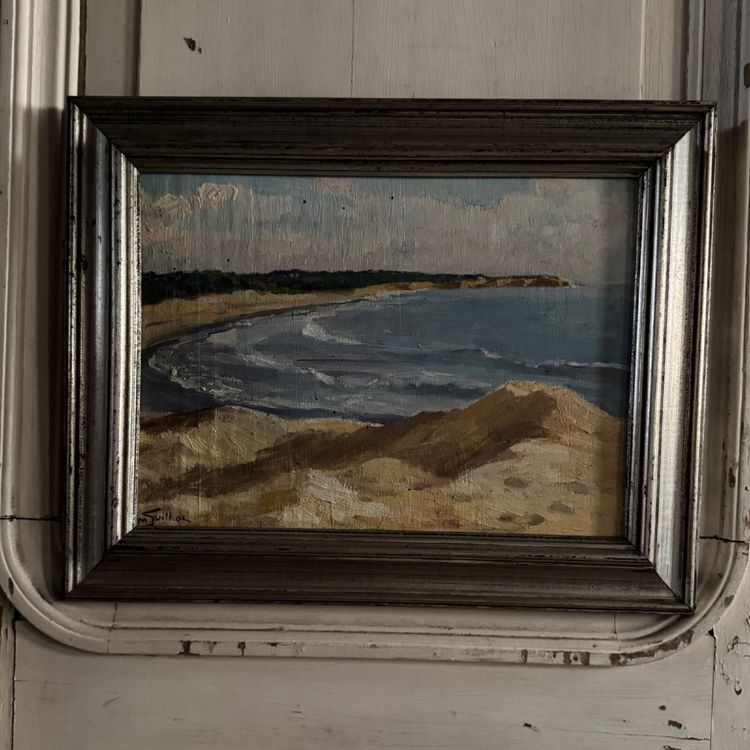 Oil on panel by M. Suilhor, beachfront, 20th century