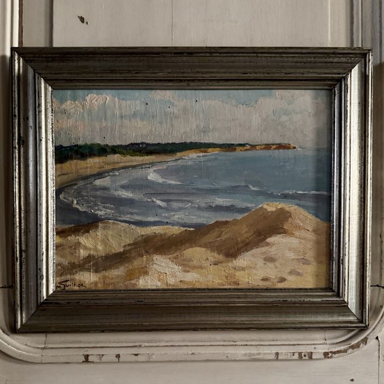Oil on panel by M. Suilhor, beachfront, 20th century