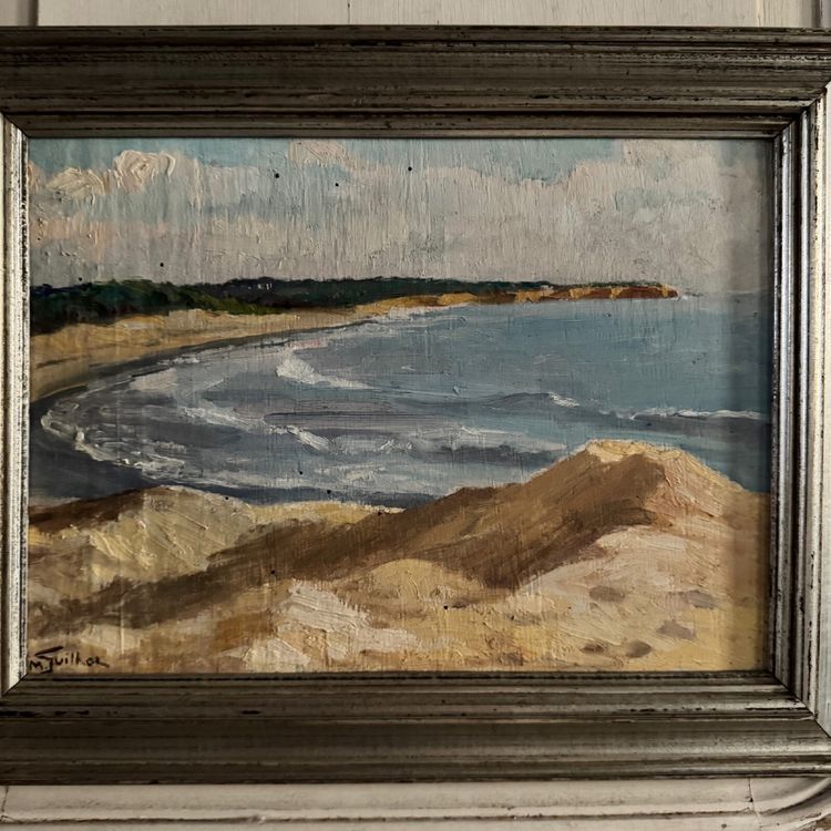 Oil on panel by M. Suilhor, beachfront, 20th century