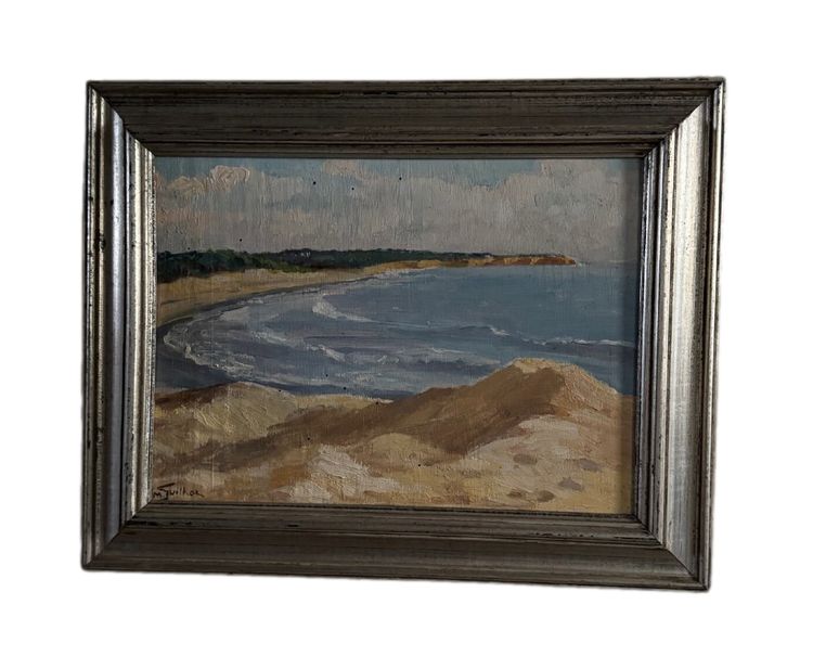 Oil on panel by M. Suilhor, beachfront, 20th century