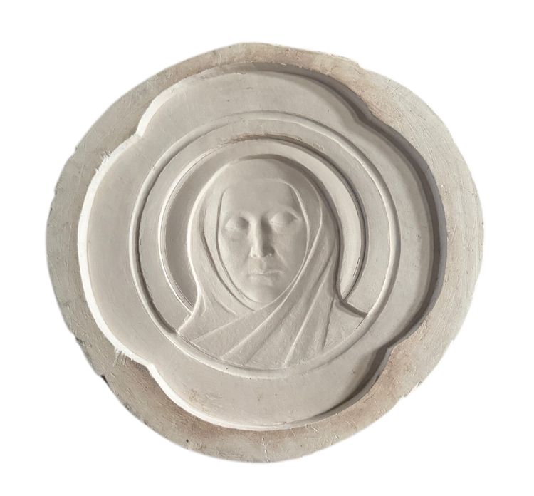Matrice in gesso per medaglia di Anie Mouroux, volto della Vergine, XX secolo