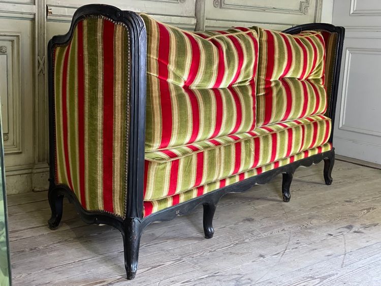Divano in legno intagliato Luigi XV in patina nera