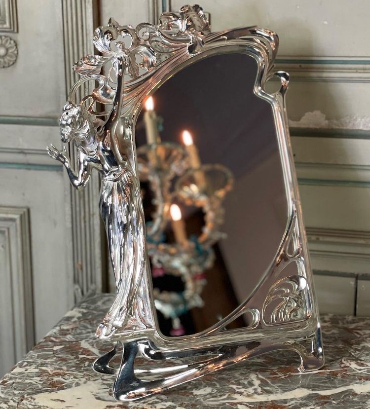 Silvered Bronze Table Mirror, Art Nouveau circa 1900