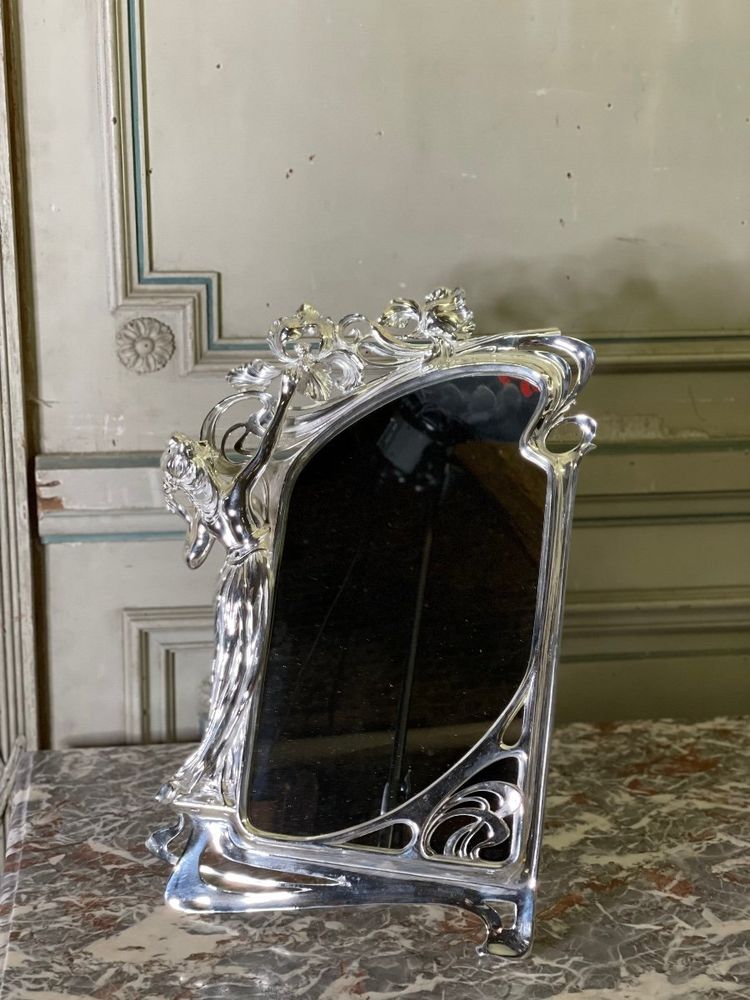 Silvered Bronze Table Mirror, Art Nouveau circa 1900