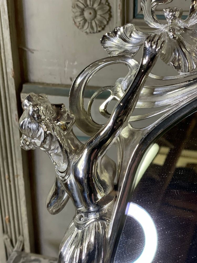 Silvered Bronze Table Mirror, Art Nouveau circa 1900