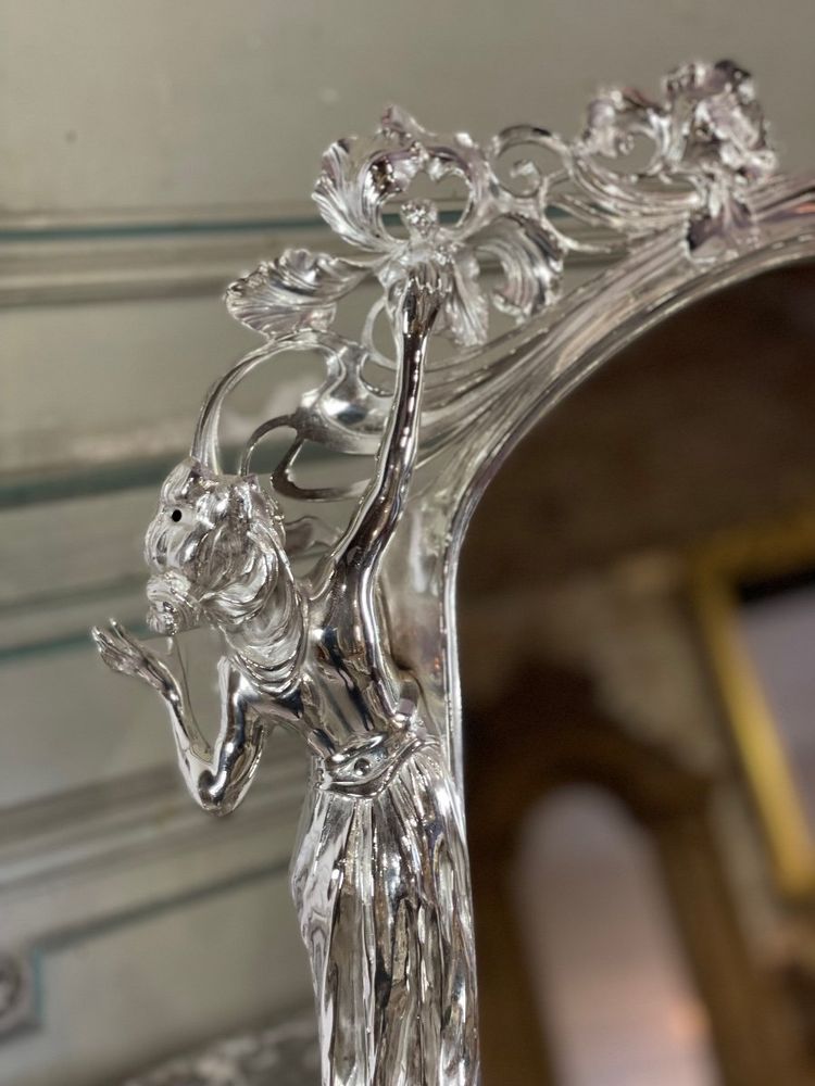 Silvered Bronze Table Mirror, Art Nouveau circa 1900