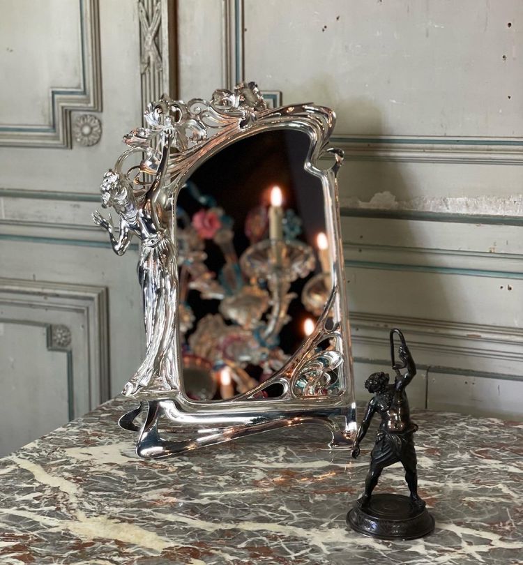 Silvered Bronze Table Mirror, Art Nouveau circa 1900