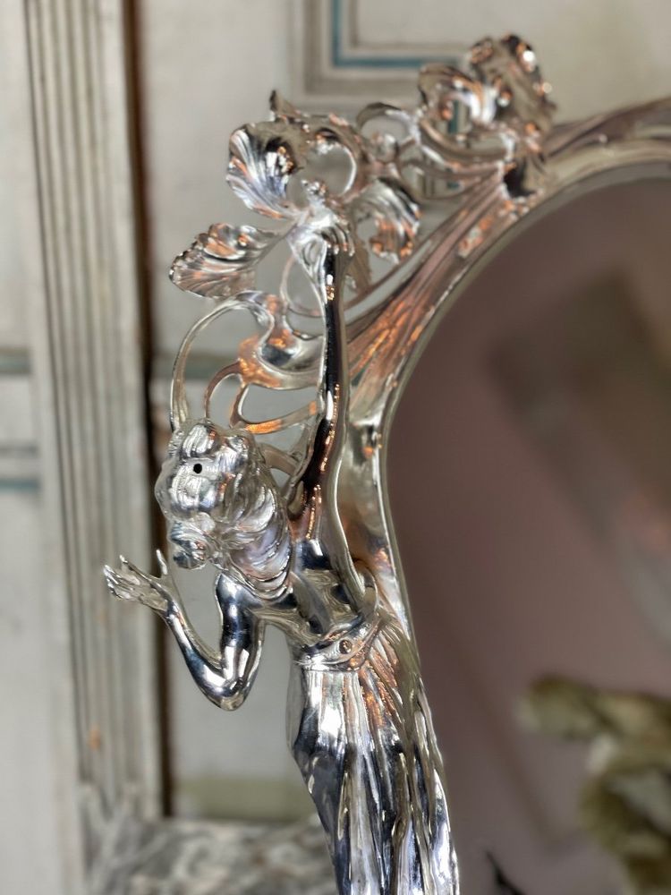Silvered Bronze Table Mirror, Art Nouveau circa 1900