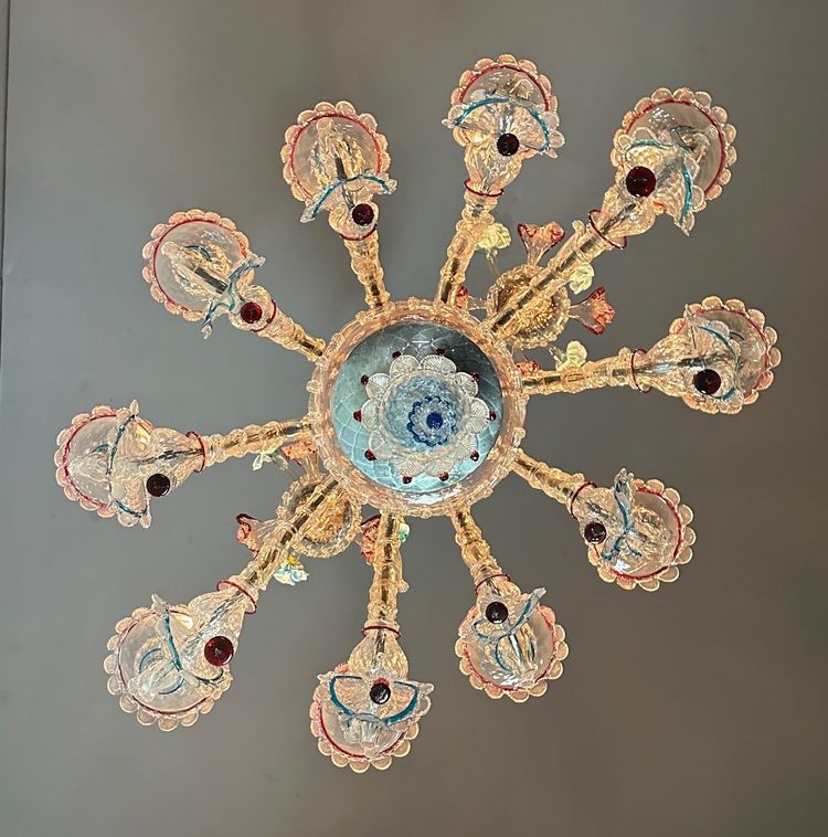 Rezzonico Murano Glass Venetian Chandelier, Multicolored, 10 Light Arms