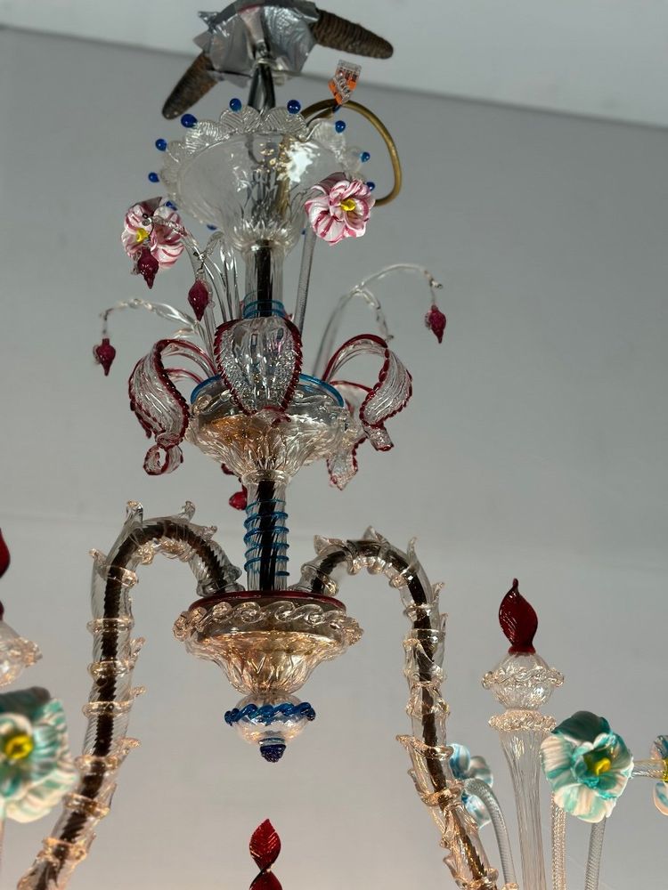Rezzonico Murano Glass Venetian Chandelier, Multicolored, 10 Light Arms