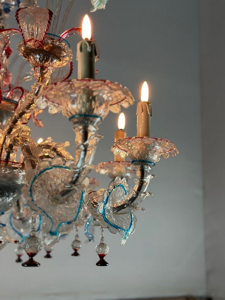 Rezzonico Murano Glass Venetian Chandelier, Multicolored, 10 Light Arms