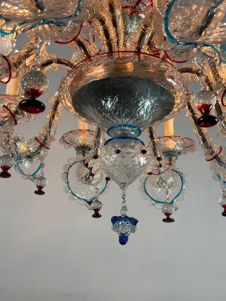Rezzonico Murano Glass Venetian Chandelier, Multicolored, 10 Light Arms