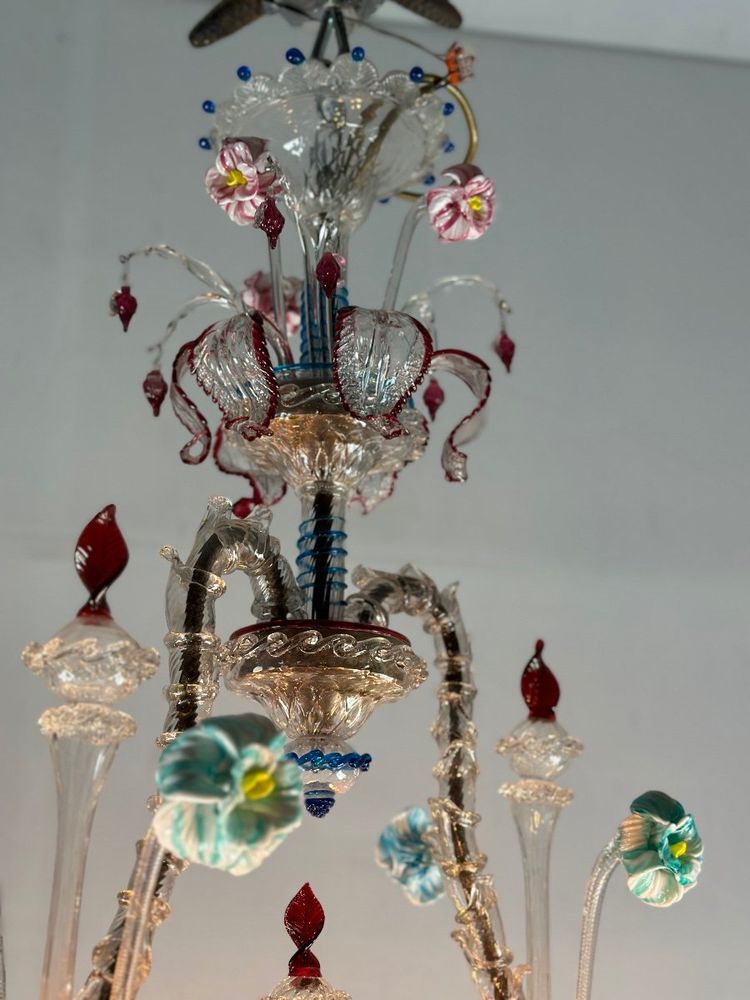 Rezzonico Murano Glass Venetian Chandelier, Multicolored, 10 Light Arms