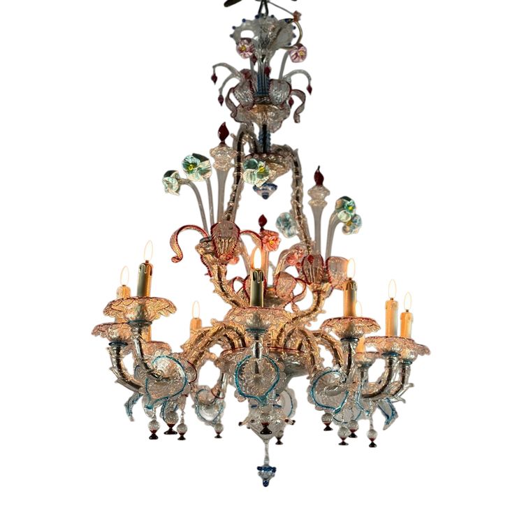 Rezzonico Murano Glass Venetian Chandelier, Multicolored, 10 Light Arms