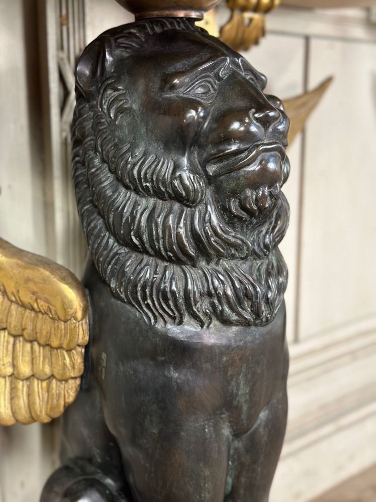 Coppia di console in marmo e bronzo Italia 1930 circa