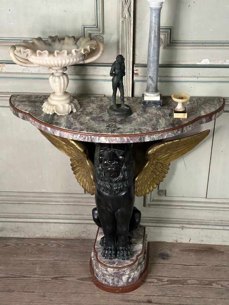 Coppia di console in marmo e bronzo Italia 1930 circa