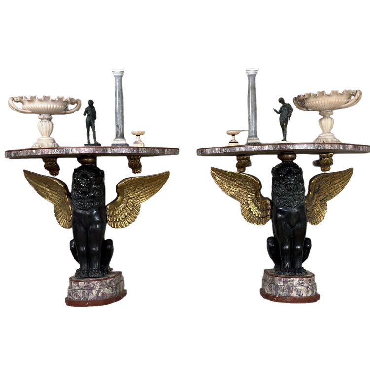 Coppia di console in marmo e bronzo Italia 1930 circa