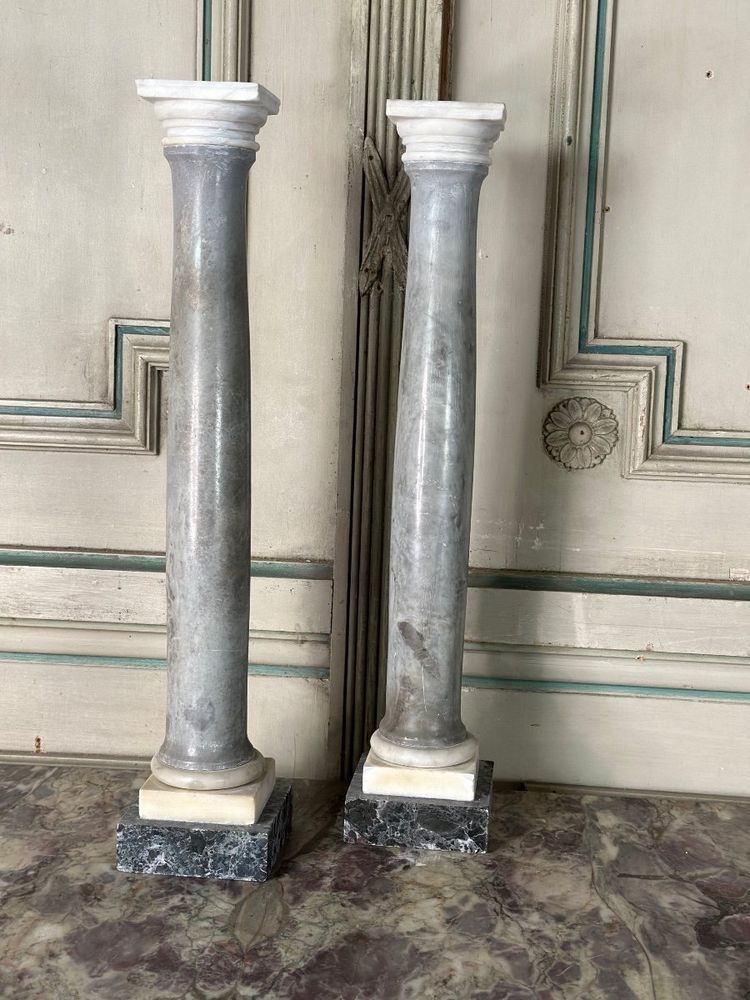 Pair De Colonnes En Marbre De Trois Couleurs, Grand Tour Circa 1880