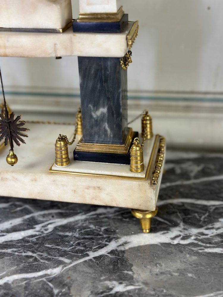 Louis XVI Portico Clock In Marble And Gilt Bronze, 18th Century