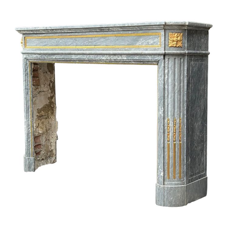 Cheminée Demi Lune De Style Louis XVI En Marbre Bleu Turquin Vers 1880