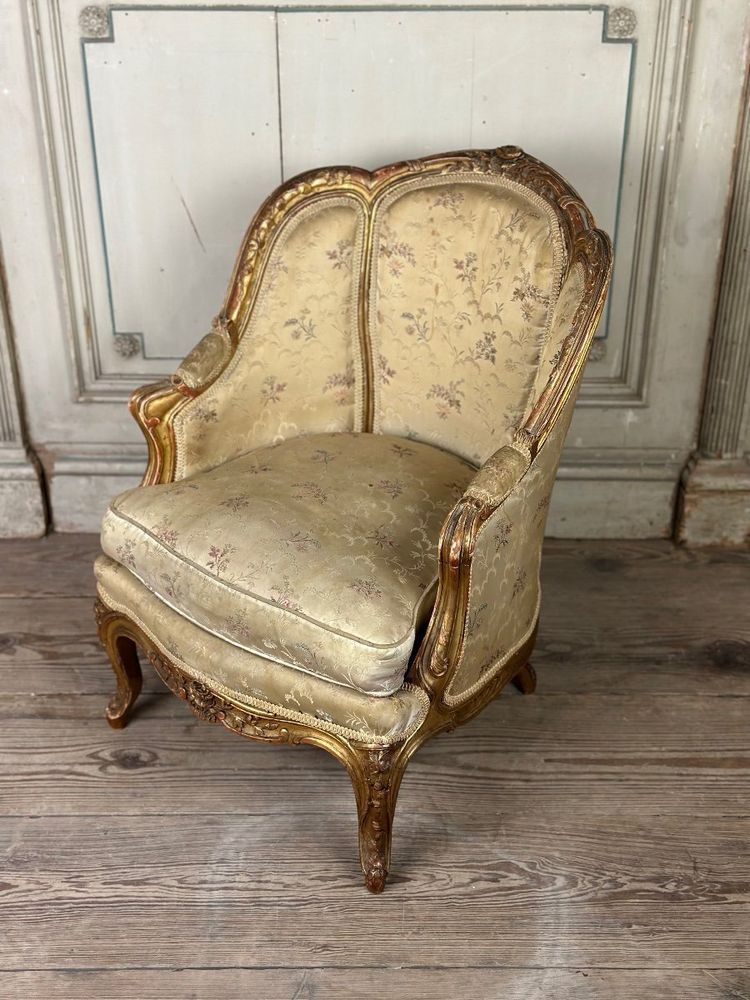 Louis XV Style Child's Bergère Chair in Carved and Gilded Wood Circa 1880