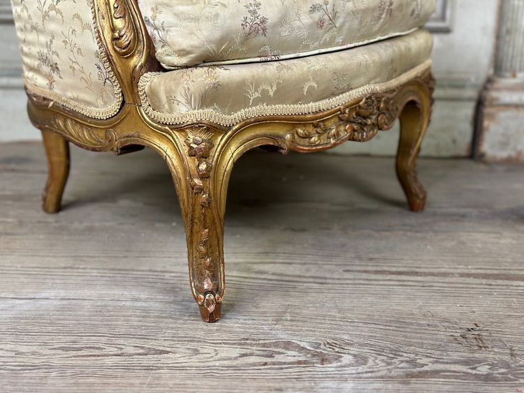 Louis XV Style Child's Bergère Chair in Carved and Gilded Wood Circa 1880