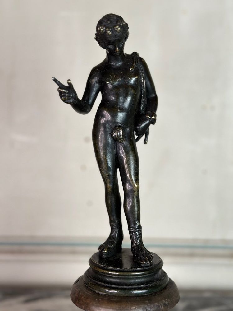Narciso, bronzo antico su base di legno, 1880 circa