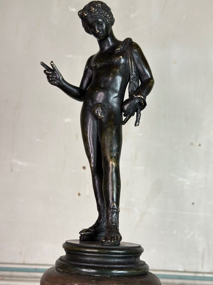 Narciso, bronzo antico su base di legno, 1880 circa