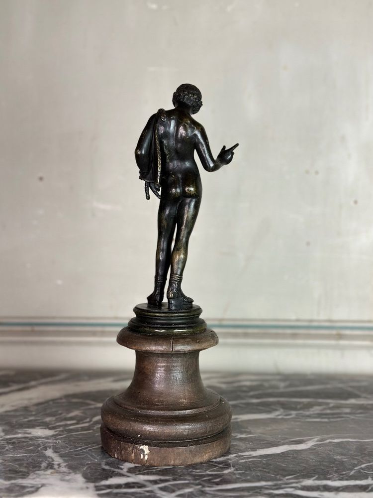 Narciso, bronzo antico su base di legno, 1880 circa