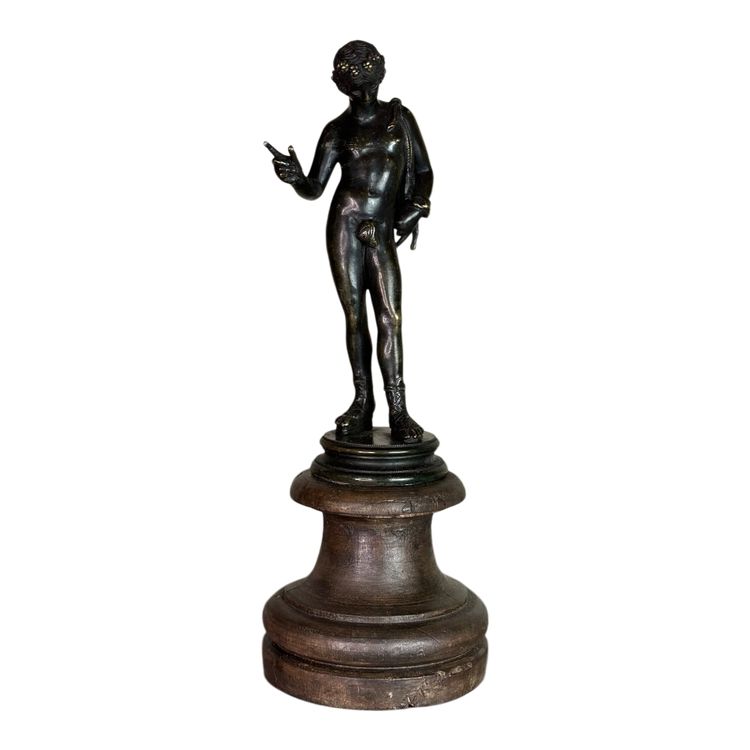 Narciso, bronzo antico su base di legno, 1880 circa