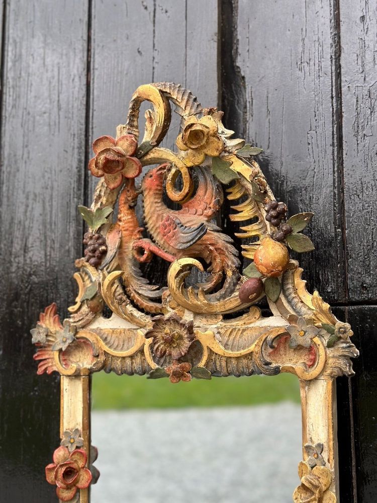 Miroir En Bois Sculpté, Doré Et Polychromé, Venise Vers 1880