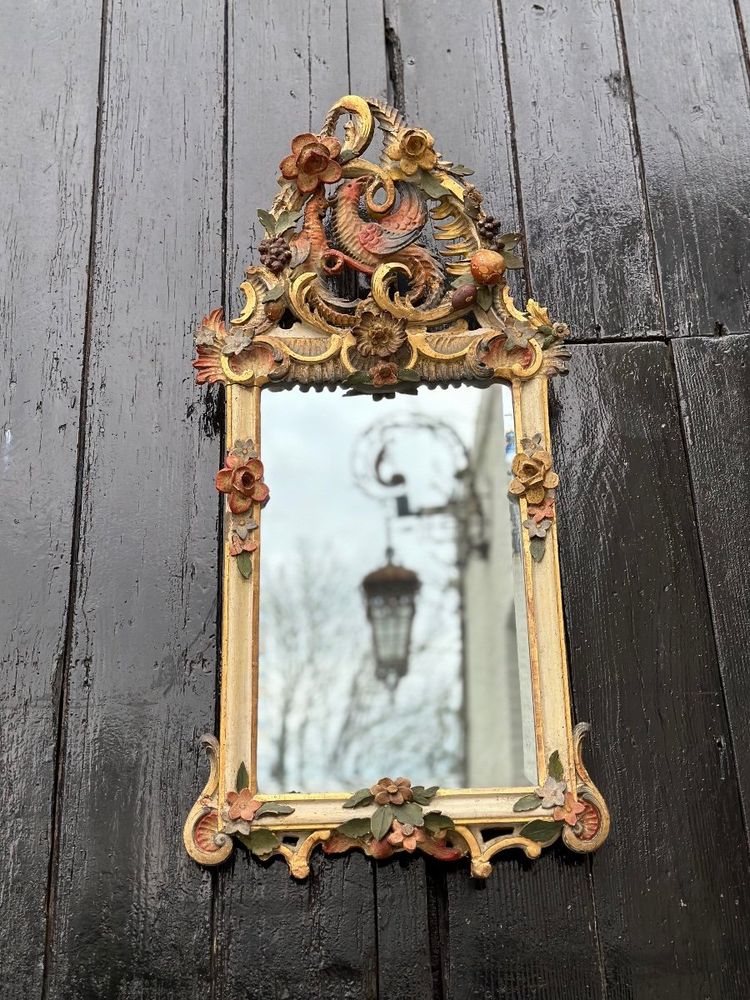 Miroir En Bois Sculpté, Doré Et Polychromé, Venise Vers 1880