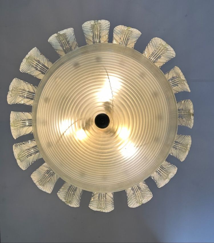 Venetian Fountain Chandelier In Murano Glass Colorless Green 1940