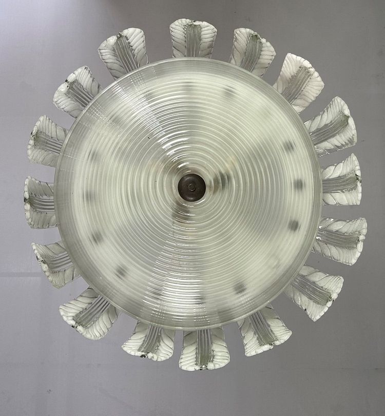 Venetian Fountain Chandelier In Murano Glass Colorless Green 1940