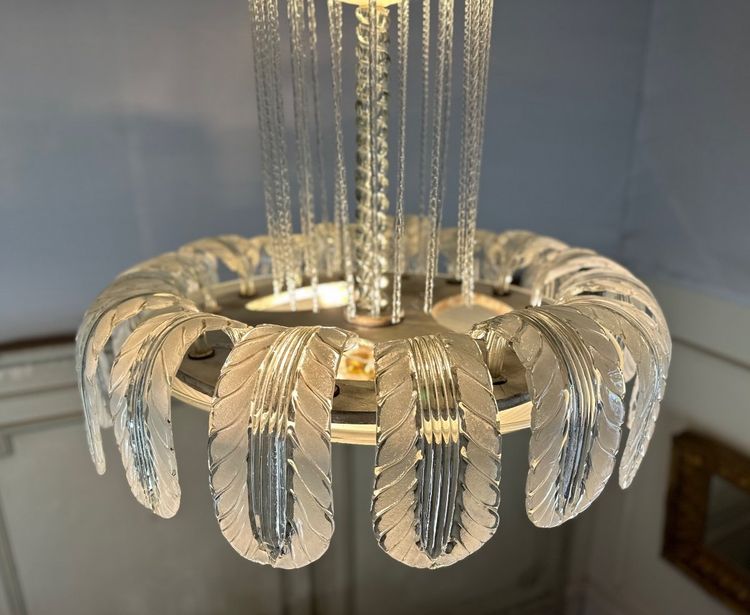 Venetian Fountain Chandelier In Murano Glass Colorless Green 1940