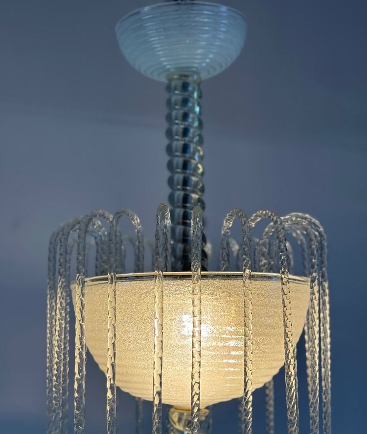 Venetian Fountain Chandelier In Murano Glass Colorless Green 1940