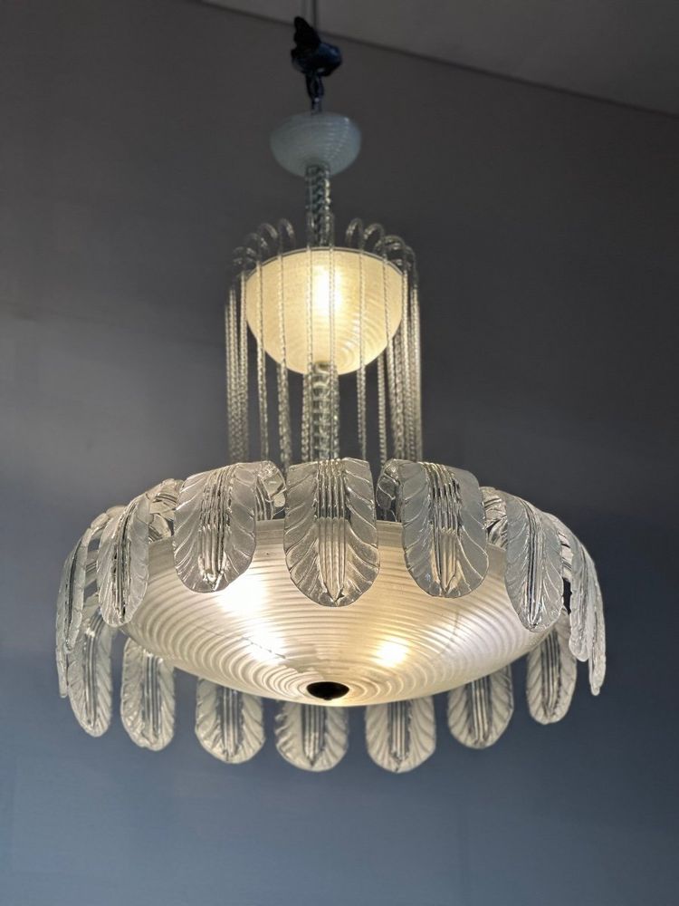 Venetian Fountain Chandelier In Murano Glass Colorless Green 1940