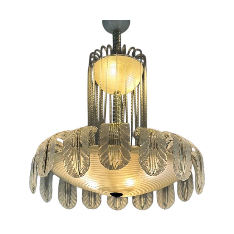 Venetian Fountain Chandelier In Murano Glass Colorless Green 1940