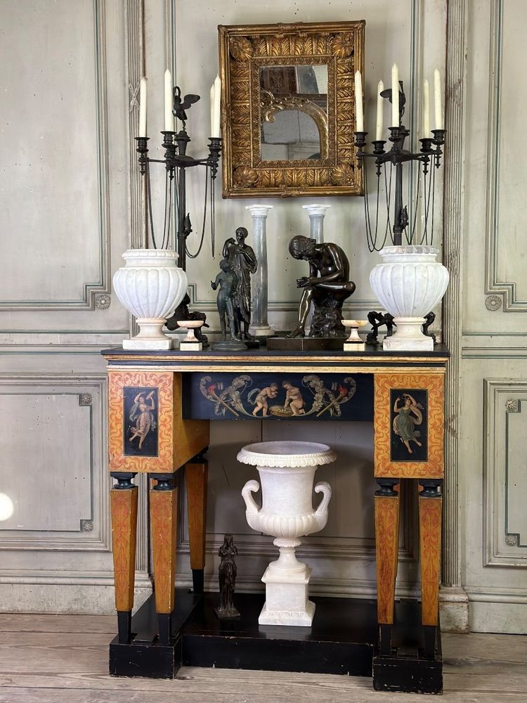 Console Bureau Décoré De Peintures Dans Le Goût De L’antique, Style Pompéien vers 1880