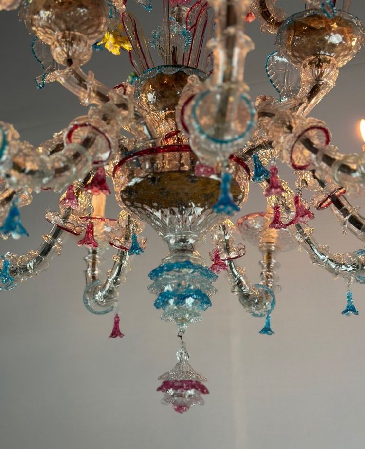 Rezzonico Venetian Chandelier In Multicolored Murano Glass Circa 1920