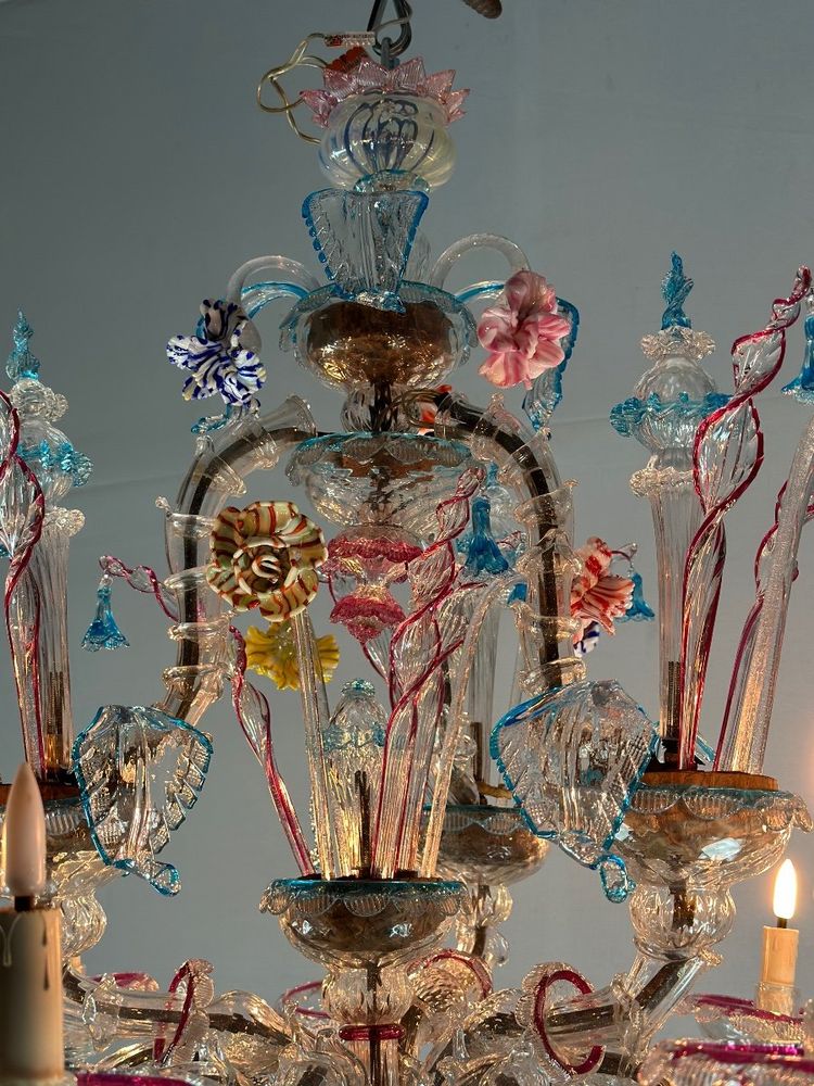 Rezzonico Venetian Chandelier In Multicolored Murano Glass Circa 1920