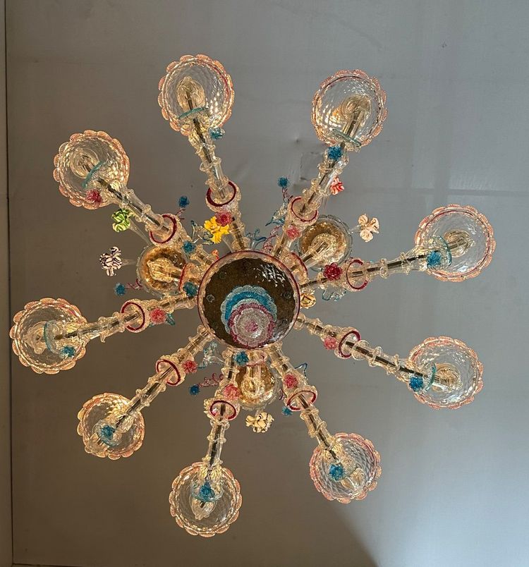 Rezzonico Venetian Chandelier In Multicolored Murano Glass Circa 1920