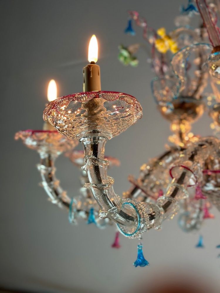 Rezzonico Venetian Chandelier In Multicolored Murano Glass Circa 1920