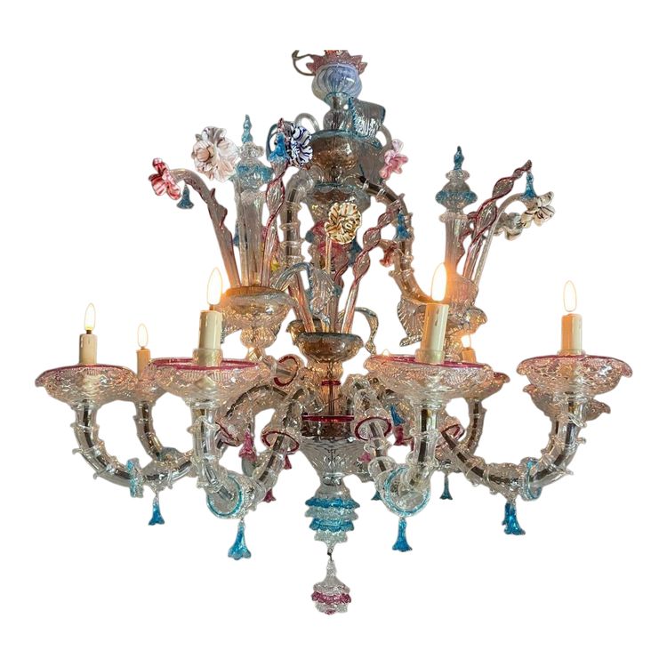 Rezzonico Venetian Chandelier In Multicolored Murano Glass Circa 1920