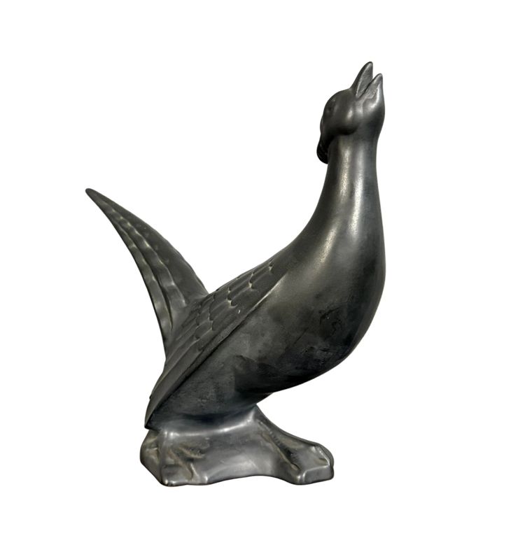 Black lacquered ceramic from the Art Deco period: bird signed Jean