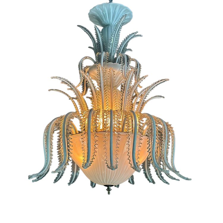 Venetian chandelier in white and gold Murano glass, circa 1980